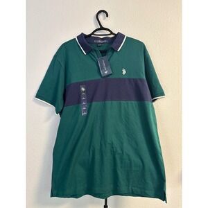 US Polo Assn Mens Quarter Zip Polo Shirt Green Navy Colorblock 11D5942W NEW L‎